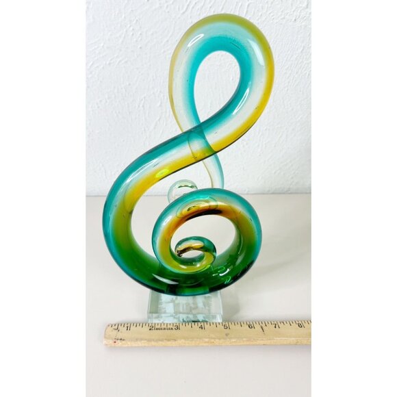VTG Murano ? Glass Treble Cleft 11" Handblown Decor Blue Green Striped Music EUC - Picture 3 of 8
